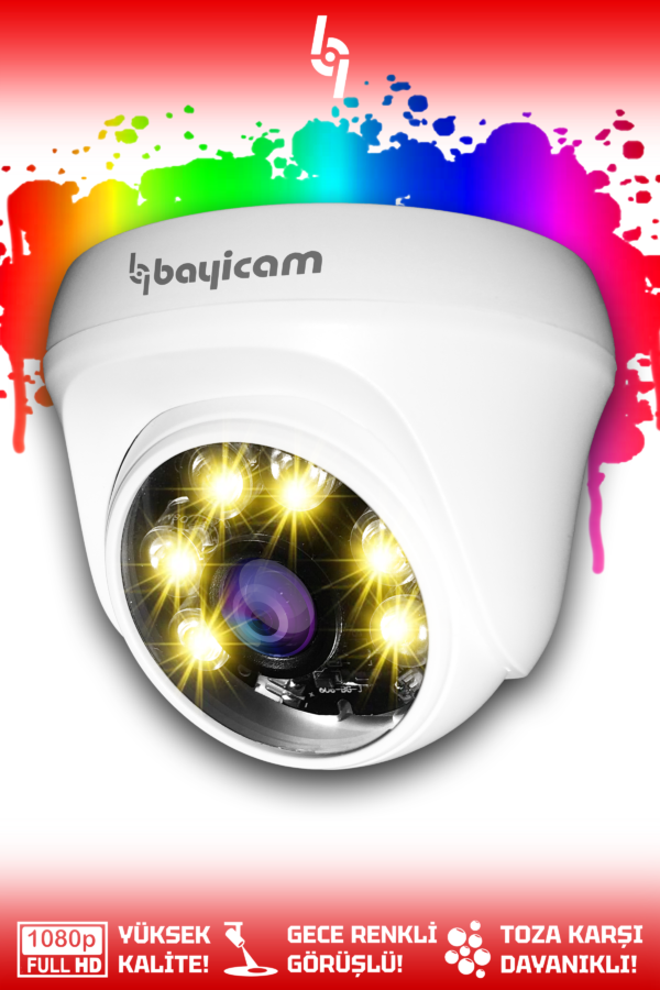 1 Dome Kamera Dome İç Mekan Full HD Renkli Gece Görüşlü Warmled Kameralı AHD Güvenlik Kamerası