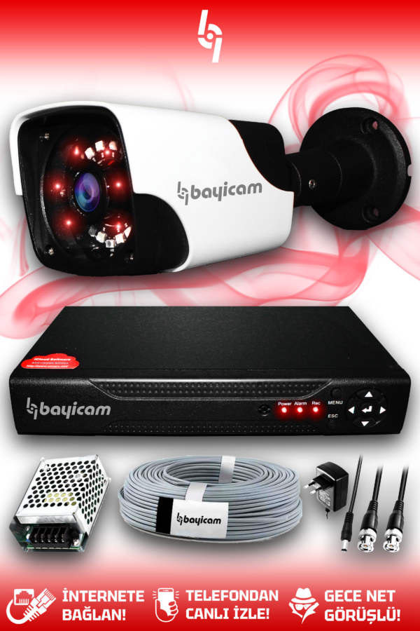 1 Kameralı Panda 1 Dış Kamera Set HDD'siz Full HD Gece Görüşlü Güvenlik Kamerası Sistemi