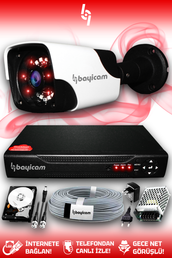 1 Kameralı Panda 1 Dış Kamera Set 100 GB HDD Full HD Gece Görüşlü Güvenlik Kamerası Sistemi