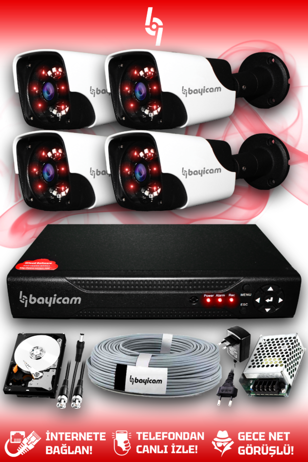 4 Kameralı Panda 4 Dış Kamera Set 250 GB HDD Full HD Gece Görüşlü Güvenlik Kamerası Sistemi