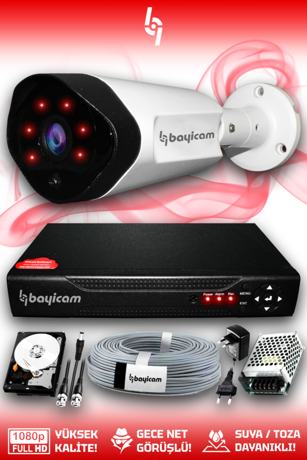1 Kameralı Uzay 1 Dış Kamera Set 2 TB HDD Full HD Gece Görüşlü Güvenlik Kamerası Sistemi