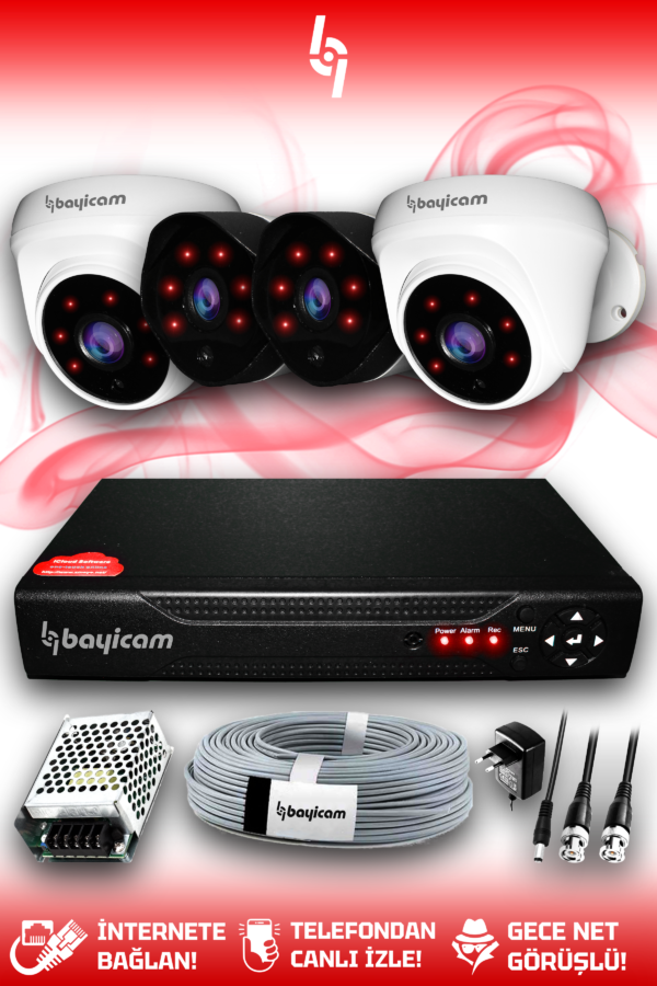 4 Kameralı Uzay 2 İç Kamera Set HDD'siz Full HD Gece Görüşlü Güvenlik Kamerası Sistemi