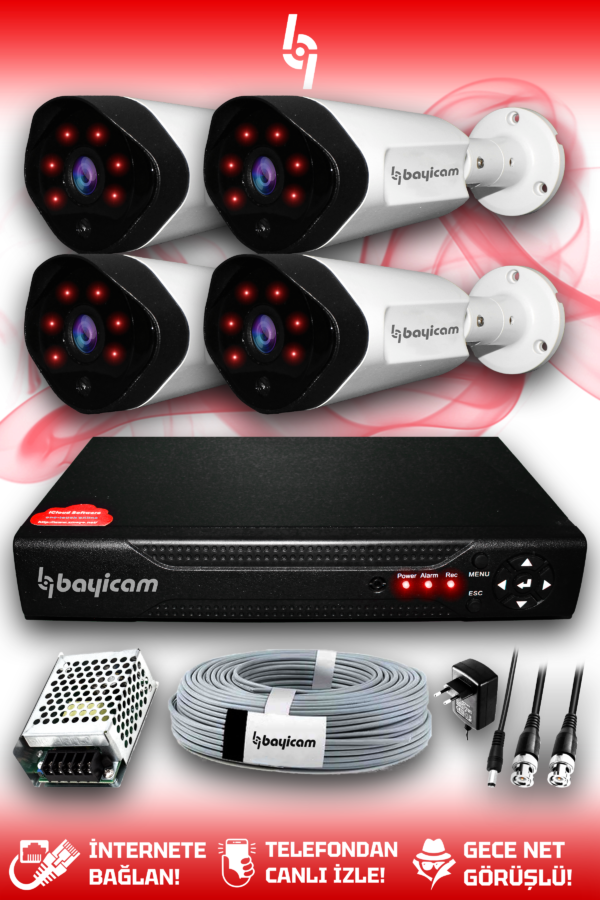 4 Kameralı Uzay 4 Dış Kamera Set HDD'siz Full HD Gece Görüşlü Güvenlik Kamerası Sistemi
