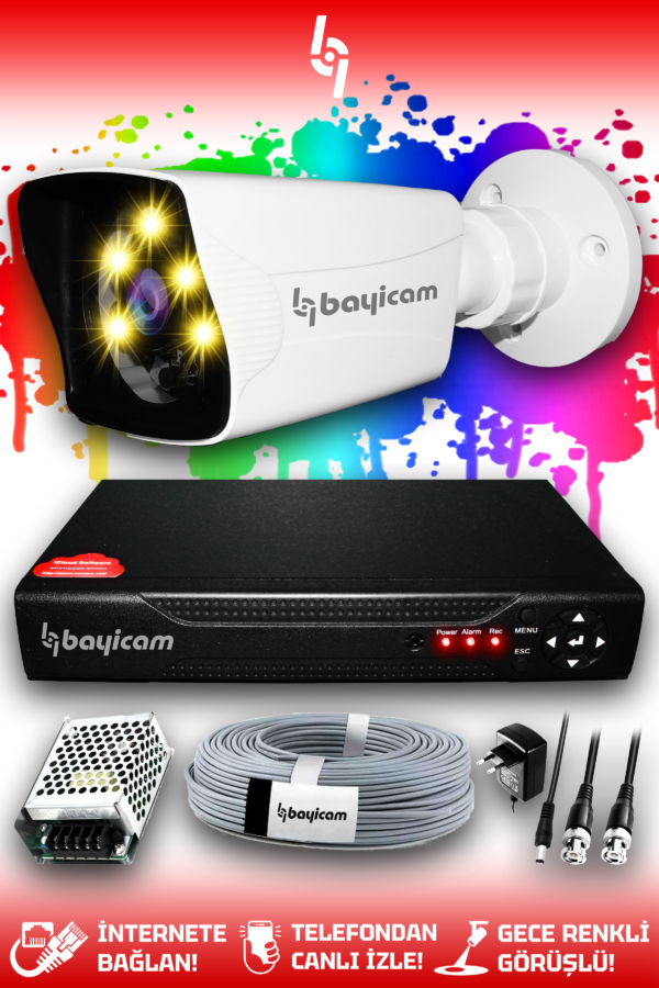 1 Kameralı Kare 1 Dış Kamera Set HDD'siz Full HD Renkli Gece Görüşlü Güvenlik Kamerası Sistemi