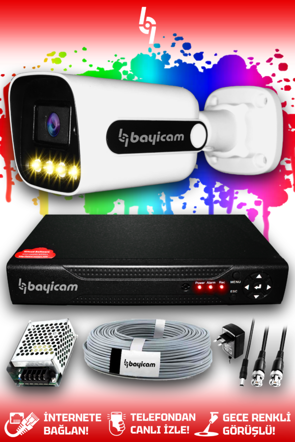 1 Kameralı Zebra 1 Dış Kamera Set HDD'siz Full HD Renkli Gece Görüşlü Güvenlik Kamerası Sistemi