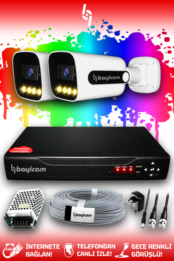 2 Kameralı Zebra 2 Dış Kamera Set HDD'siz Full HD Renkli Gece Görüşlü Güvenlik Kamerası Sistemi