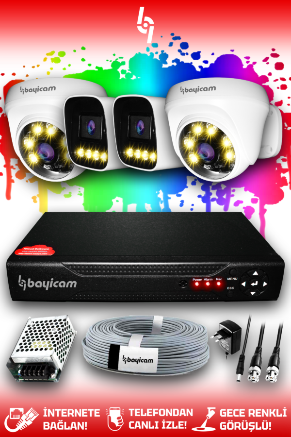 4 Kameralı Zebra 2 İç Kamera Set HDD'siz Full HD Renkli Gece Görüşlü Güvenlik Kamerası Sistemi
