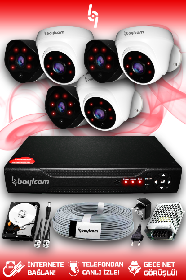 6 Kameralı Uzay 3 İç Kamera Set 320 GB HDD Full HD Gece Görüşlü Güvenlik Kamerası Sistemi