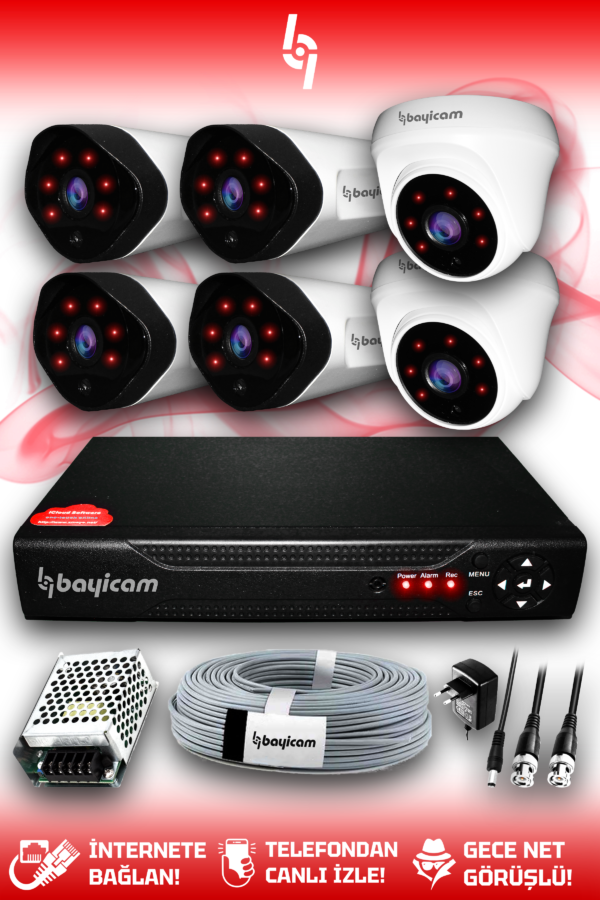 6 Kameralı Uzay 2 İç Kamera Set HDD'siz Full HD Gece Görüşlü Güvenlik Kamerası Sistemi