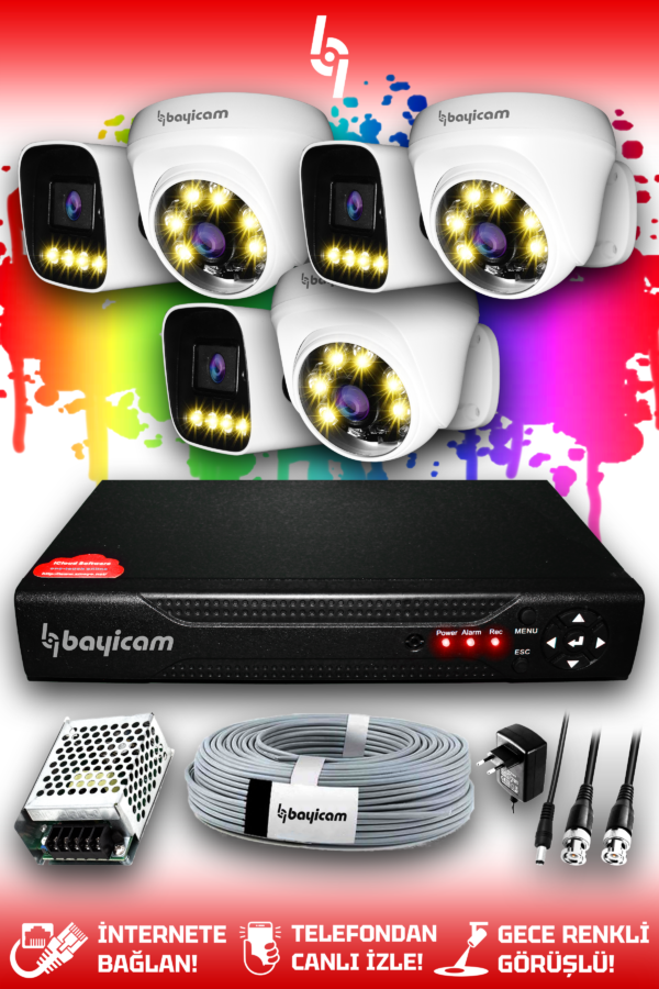 6 Kameralı Zebra 3 İç Kamera Set HDD'siz Full HD Renkli Gece Görüşlü Güvenlik Kamerası Sistemi