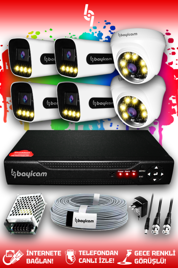 6 Kameralı Zebra 2 İç Kamera Set HDD'siz Full HD Renkli Gece Görüşlü Güvenlik Kamerası Sistemi