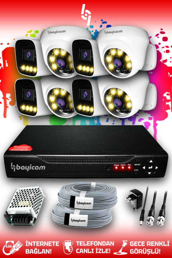 8 Kameralı Zebra 4 İç Kamera Set HDD'siz Full HD Renkli Gece Görüşlü Güvenlik Kamerası Sistemi