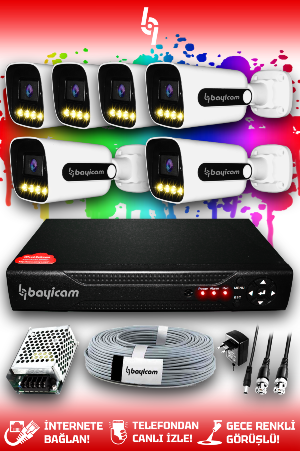 6 Kameralı Zebra 6 Dış Kamera Set HDD'siz Full HD Renkli Gece Görüşlü Güvenlik Kamerası Sistemi