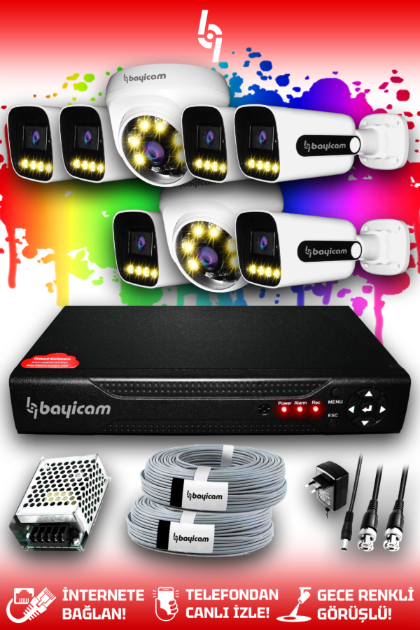 8 Kameralı Zebra 2 İç Kamera Set HDD'siz Full HD Renkli Gece Görüşlü Güvenlik Kamerası Sistemi