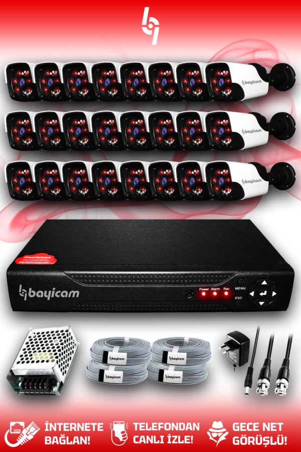 24 Kameralı Panda 24 Dış Kamera Set HDD'siz Full HD Gece Görüşlü Güvenlik Kamerası Sistemi