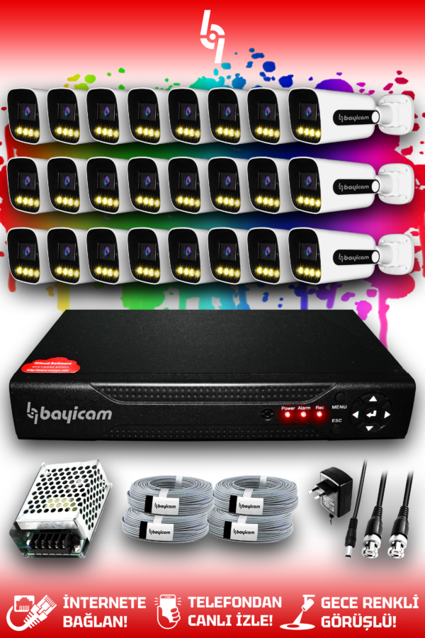 24 Kameralı Zebra 24 Dış Kamera Set HDD'siz Full HD Renkli Gece Görüşlü Güvenlik Kamerası Sistemi