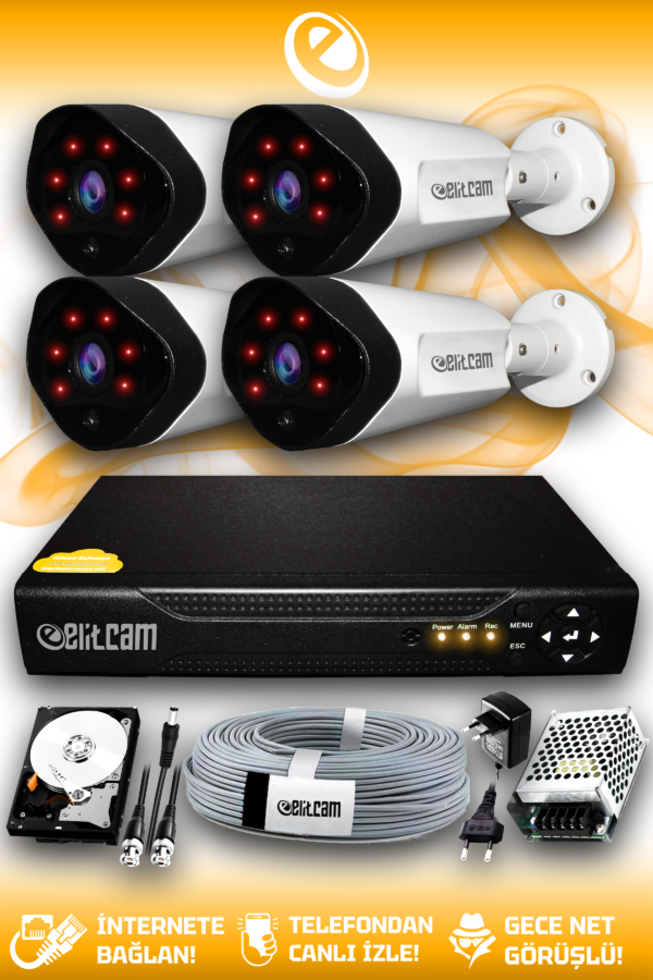 4 Kameralı Uzay 4 Dış Kamera Set 1 TB HDD Full HD Gece Görüşlü Güvenlik Kamerası Sistemi
