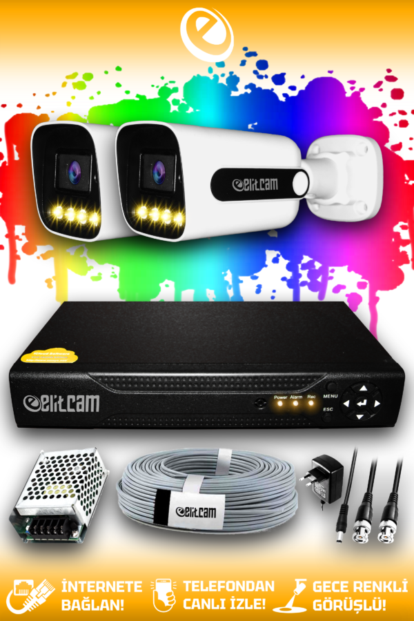 2 Kameralı Zebra 2 Dış Kamera Set HDD'siz Full HD Renkli Gece Görüşlü Güvenlik Kamerası Sistemi