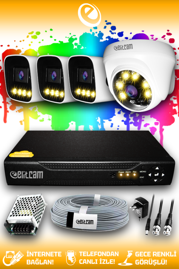 4 Kameralı Zebra 1 İç Kamera Set HDD'siz Full HD Renkli Gece Görüşlü Güvenlik Kamerası Sistemi
