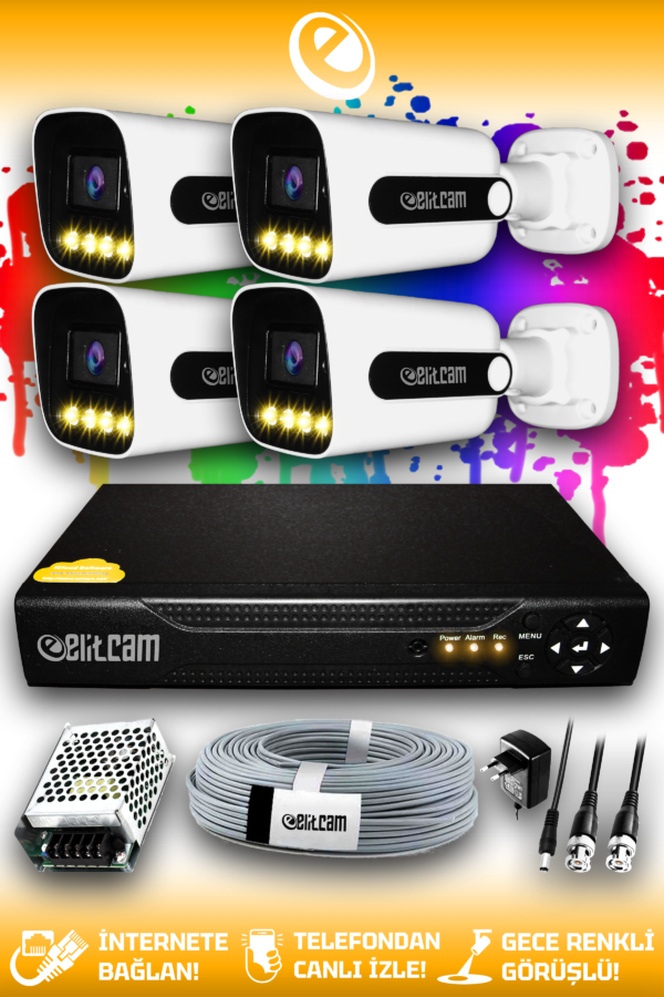 4 Kameralı Zebra 4 Dış Kamera Set HDD'siz Full HD Renkli Gece Görüşlü Güvenlik Kamerası Sistemi