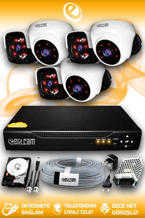 6 Kameralı Panda 3 İç Kamera Set 500 GB HDD Full HD Gece Görüşlü Güvenlik Kamerası Sistemi