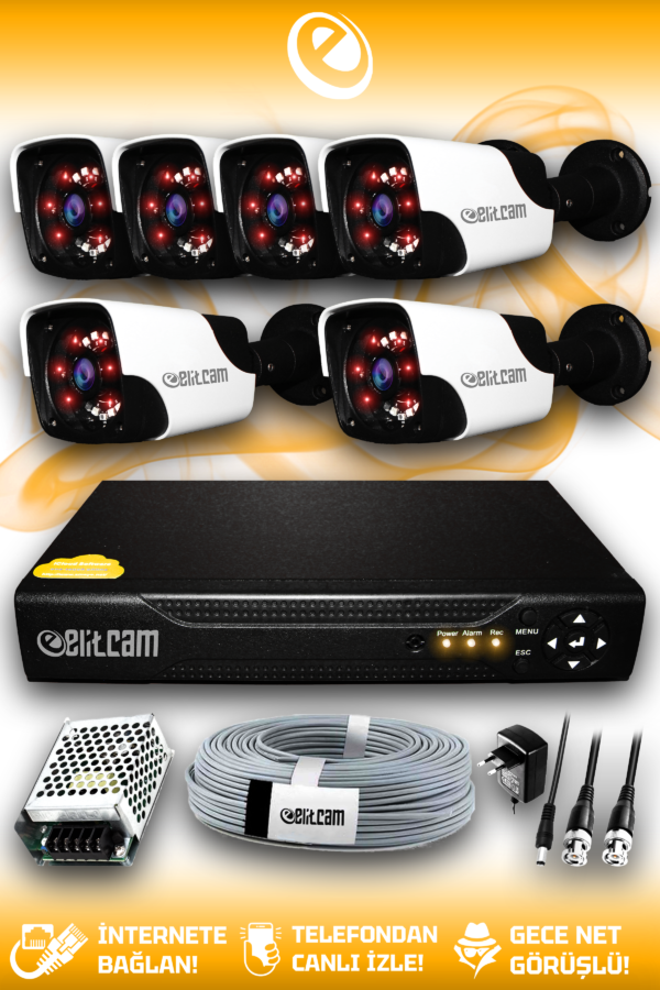 6 Kameralı Panda 6 Dış Kamera Set HDD'siz Full HD Gece Görüşlü Güvenlik Kamerası Sistemi