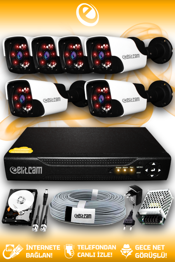 6 Kameralı Panda 6 Dış Kamera Set 1 TB HDD Full HD Gece Görüşlü Güvenlik Kamerası Sistemi