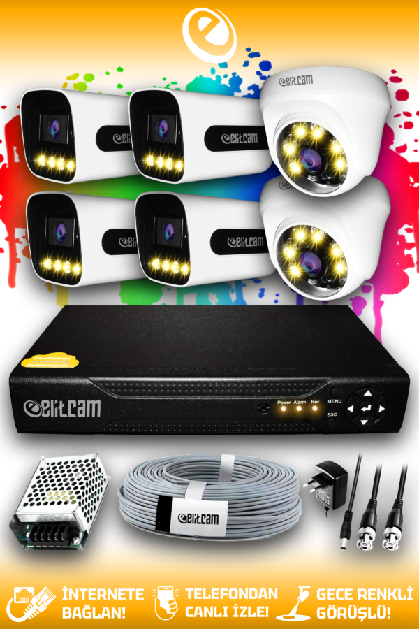 6 Kameralı Zebra 2 İç Kamera Set HDD'siz Full HD Renkli Gece Görüşlü Güvenlik Kamerası Sistemi
