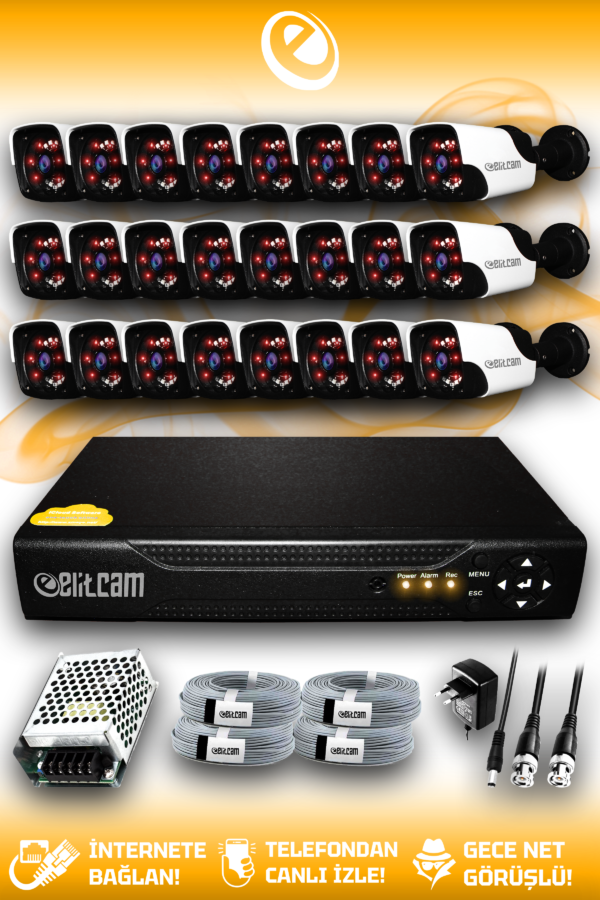24 Kameralı Panda 24 Dış Kamera Set HDD'siz Full HD Gece Görüşlü Güvenlik Kamerası Sistemi