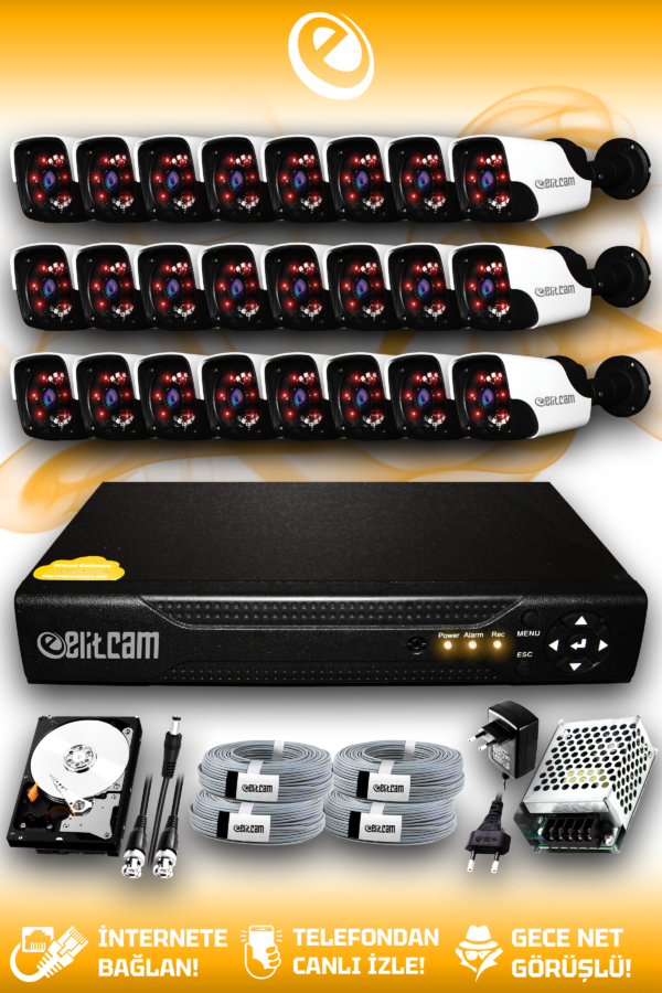 24 Kameralı Panda 24 Dış Kamera Set 1 TB HDD Full HD Gece Görüşlü Güvenlik Kamerası Sistemi