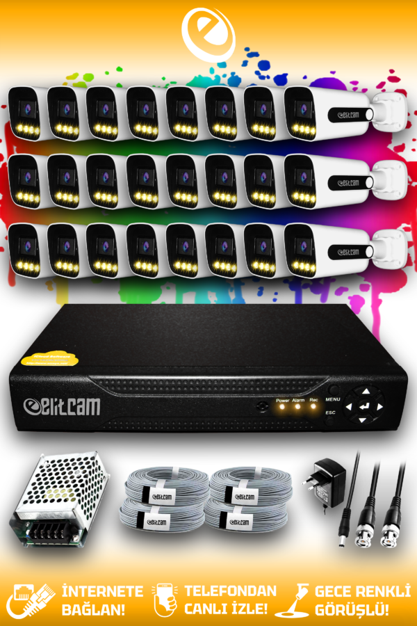 24 Kameralı Zebra 24 Dış Kamera Set HDD'siz Full HD Renkli Gece Görüşlü Güvenlik Kamerası Sistemi