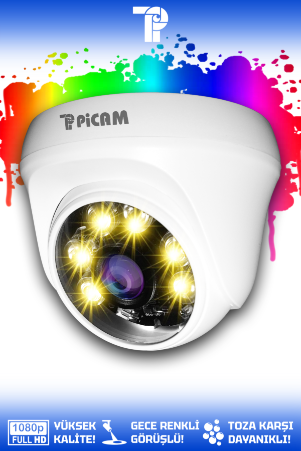 1 Dome Kamera Dome İç Mekan Full HD Renkli Gece Görüşlü Warmled Kameralı AHD Güvenlik Kamerası