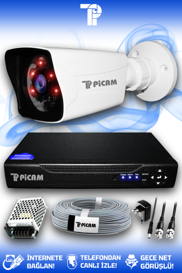 1 Kameralı Kare 1 Dış Kamera Set HDD'siz Full HD Gece Görüşlü Güvenlik Kamerası Sistemi