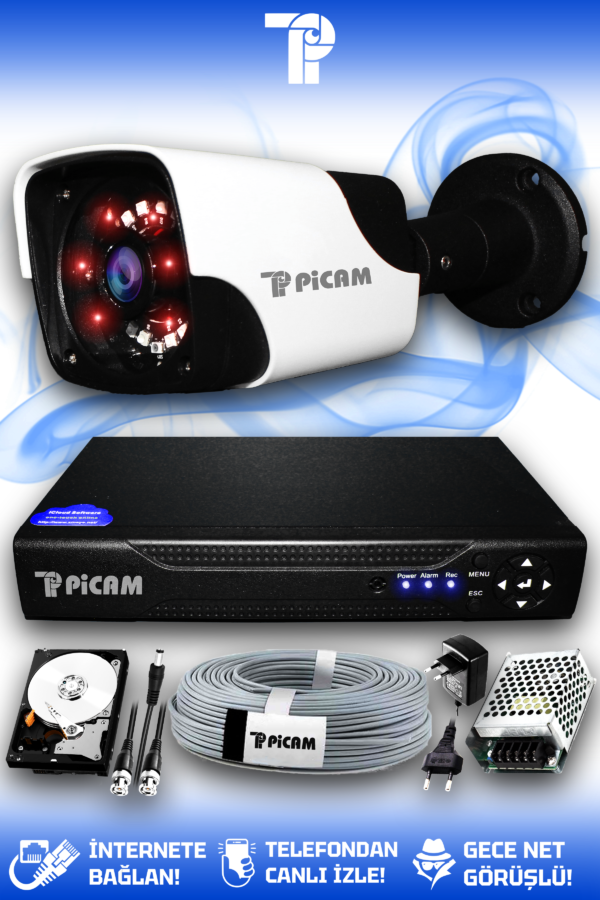 1 Kameralı Panda 1 Dış Kamera Set 2 TB HDD Full HD Gece Görüşlü Güvenlik Kamerası Sistemi