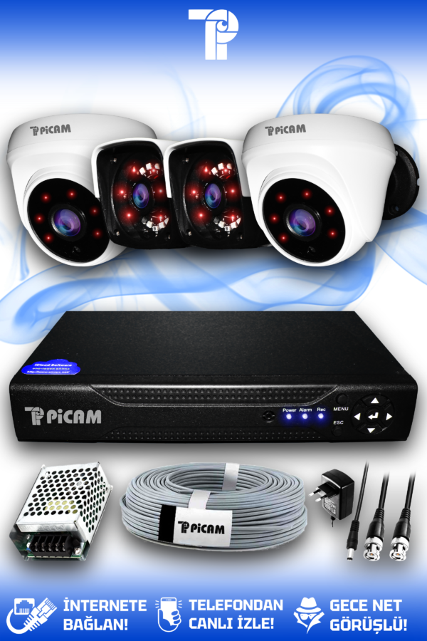 4 Kameralı Panda 2 İç Kamera Set HDD'siz Full HD Gece Görüşlü Güvenlik Kamerası Sistemi