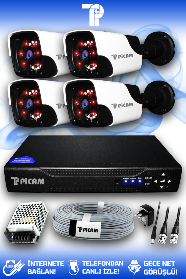 4 Kameralı Panda 4 Dış Kamera Set HDD'siz Full HD Gece Görüşlü Güvenlik Kamerası Sistemi