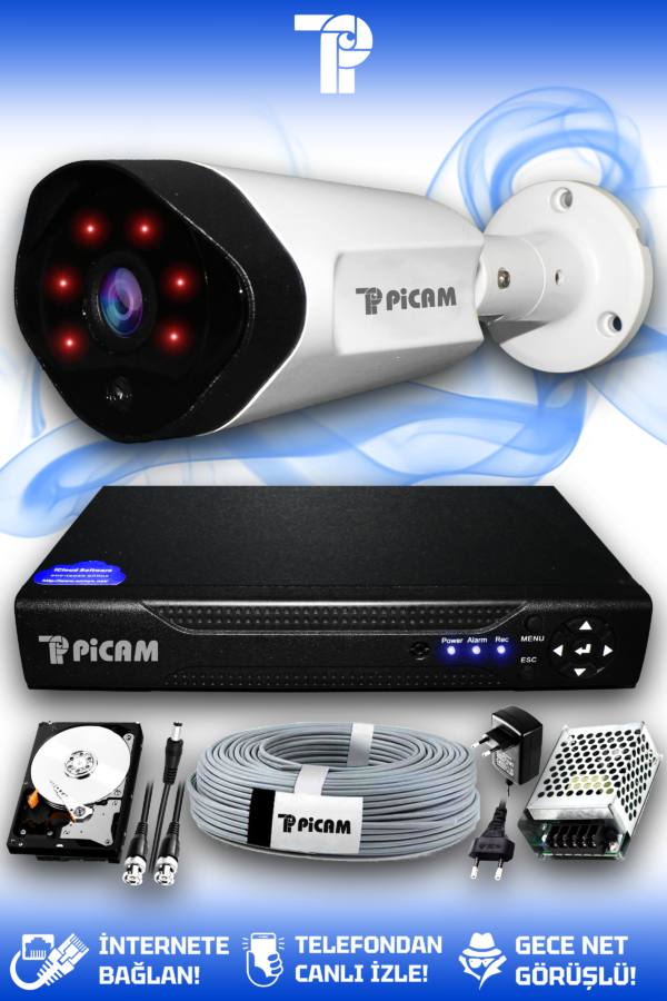 1 Kameralı Uzay 1 Dış Kamera Set 2 TB HDD Full HD Gece Görüşlü Güvenlik Kamerası Sistemi