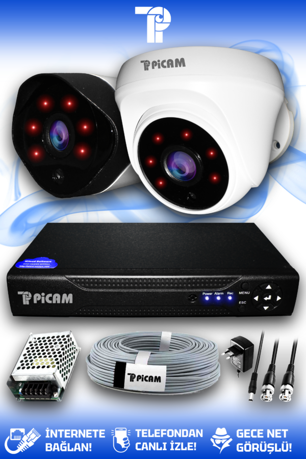 2 Kameralı Uzay 1 İç Kamera Set HDD'siz Full HD Gece Görüşlü Güvenlik Kamerası Sistemi