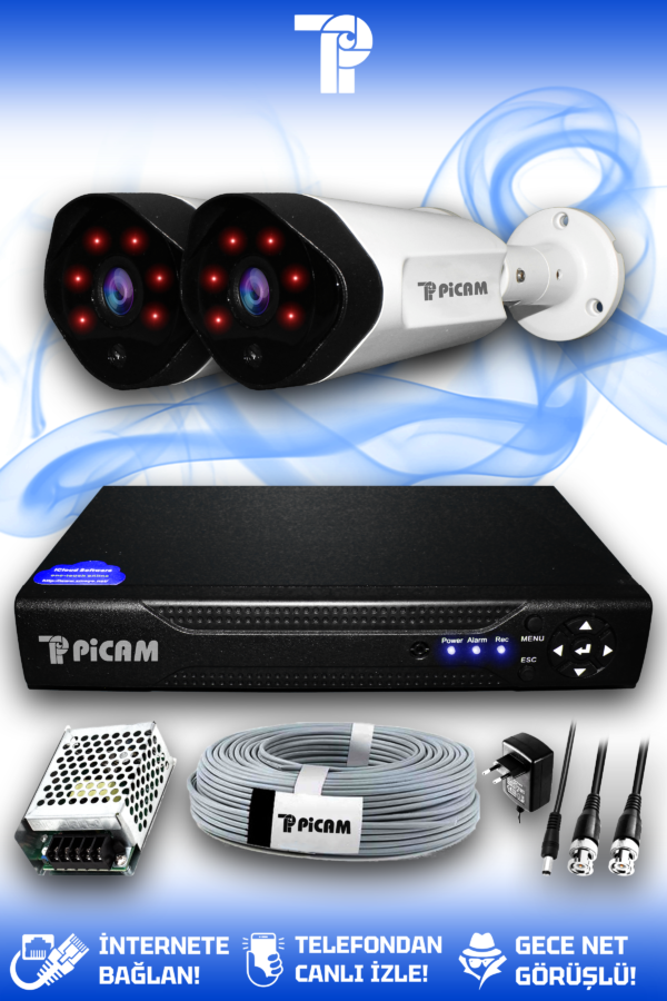 2 Kameralı Uzay 2 Dış Kamera Set HDD'siz Full HD Gece Görüşlü Güvenlik Kamerası Sistemi