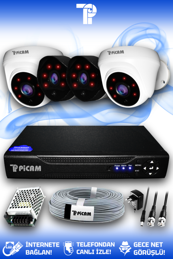 4 Kameralı Uzay 2 İç Kamera Set HDD'siz Full HD Gece Görüşlü Güvenlik Kamerası Sistemi