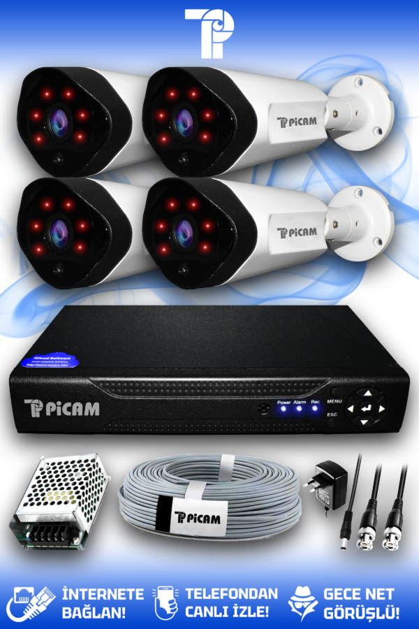 4 Kameralı Uzay 4 Dış Kamera Set HDD'siz Full HD Gece Görüşlü Güvenlik Kamerası Sistemi