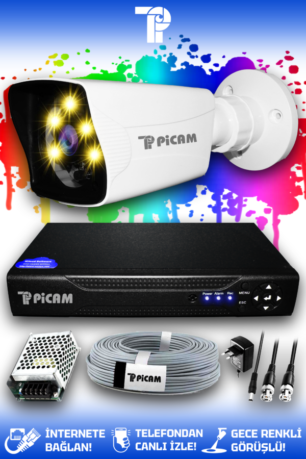 1 Kameralı Kare 1 Dış Kamera Set HDD'siz Full HD Renkli Gece Görüşlü Güvenlik Kamerası Sistemi