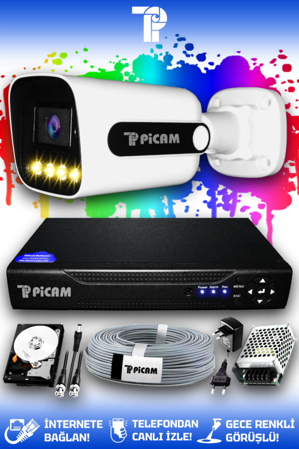 1 Kameralı Zebra 1 Dış Kamera Set 100 GB HDD Full HD Renkli Gece Görüşlü Güvenlik Kamerası Sistemi
