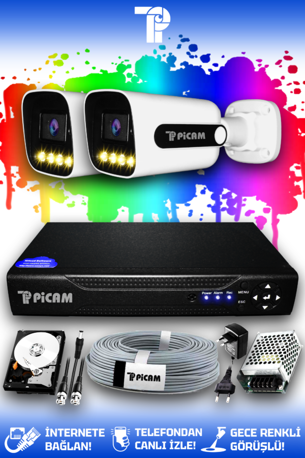 2 Kameralı Zebra 2 Dış Kamera Set 320 GB HDD Full HD Renkli Gece Görüşlü Güvenlik Kamerası Sistemi