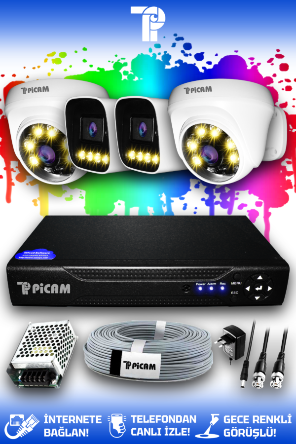 4 Kameralı Zebra 2 İç Kamera Set HDD'siz Full HD Renkli Gece Görüşlü Güvenlik Kamerası Sistemi
