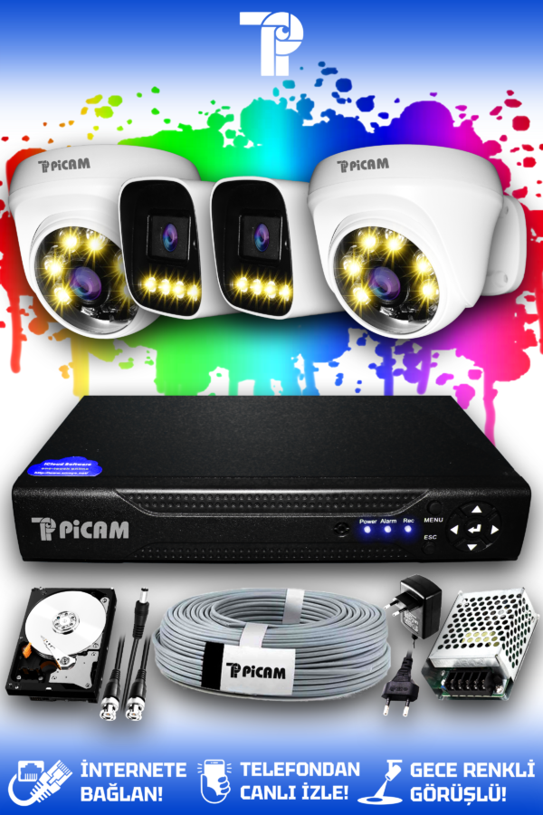 4 Kameralı Zebra 2 İç Kamera Set 320 GB HDD Full HD Renkli Gece Görüşlü Güvenlik Kamerası Sistemi