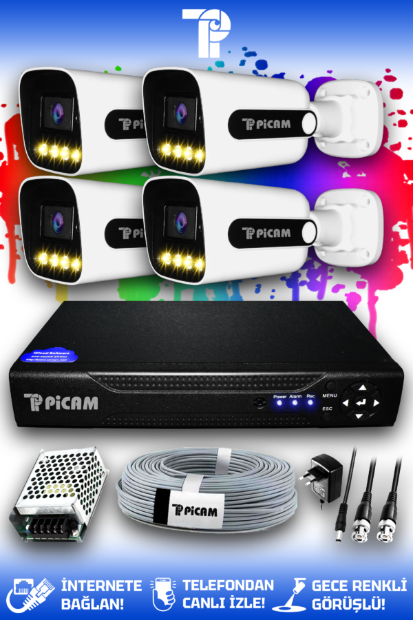 4 Kameralı Zebra 4 Dış Kamera Set HDD'siz Full HD Renkli Gece Görüşlü Güvenlik Kamerası Sistemi