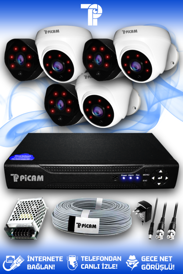 6 Kameralı Uzay 3 İç Kamera Set HDD'siz Full HD Gece Görüşlü Güvenlik Kamerası Sistemi