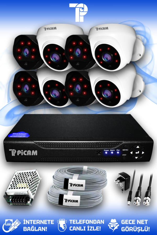 8 Kameralı Uzay 4 İç Kamera Set HDD'siz Full HD Gece Görüşlü Güvenlik Kamerası Sistemi