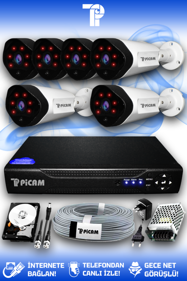 6 Kameralı Uzay 6 Dış Kamera Set 500 GB HDD Full HD Gece Görüşlü Güvenlik Kamerası Sistemi